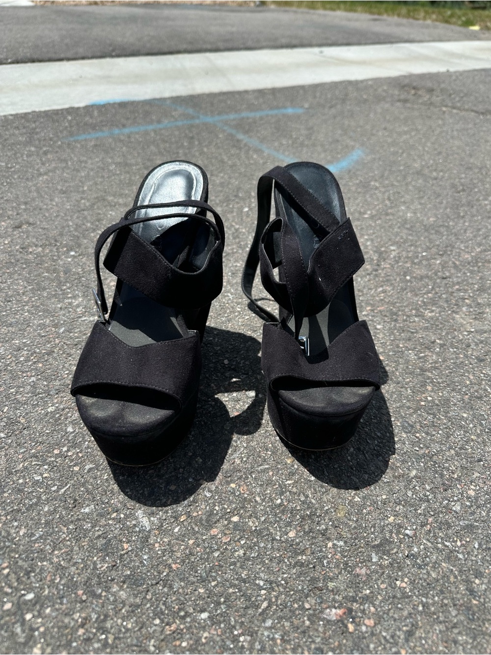 Women's Black Platform Strappy Sandals